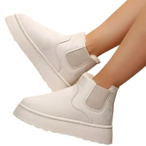 NEW Cream Color Platform Slip On Faux Fur Lined Short Winter Boots